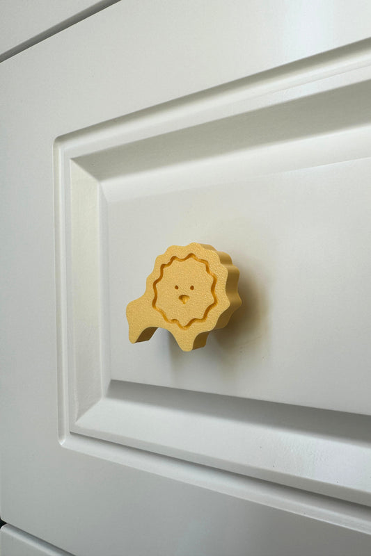 Sarı Aslan Dolap Kulpu - Çocuk Odası, Mutfak ve Banyo İçin Sevimli ve Dayanıklı Mobilya Kulp