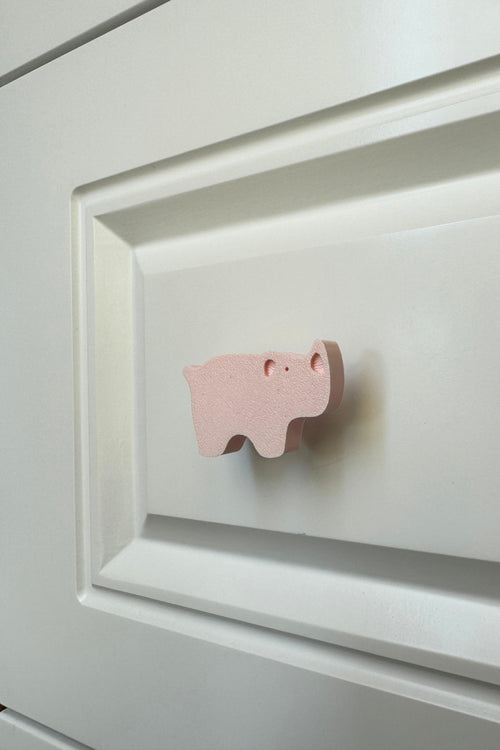 Pembe Gergedan Dolap Kulpu - Çocuk Odası, Mutfak ve Banyo İçin Sevimli Mobilya Kulp