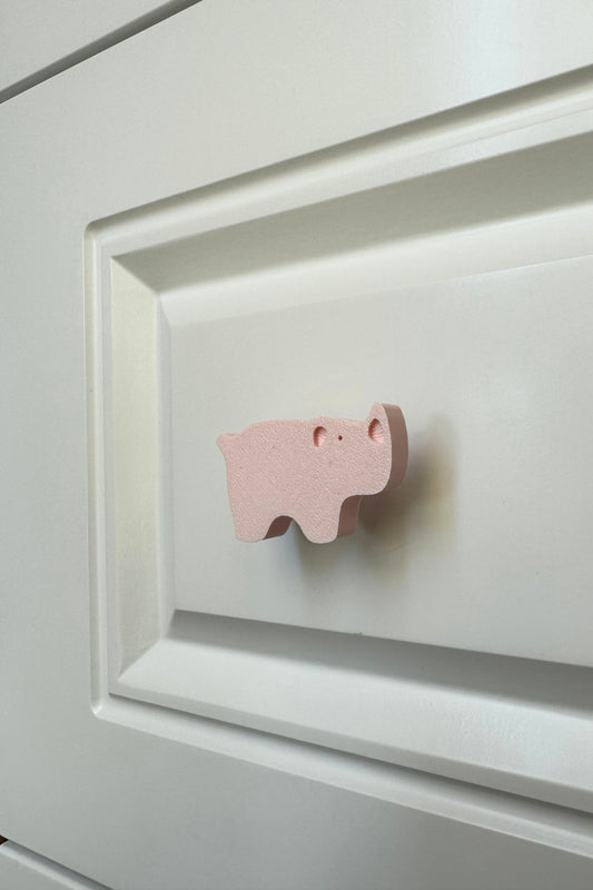 Pembe Gergedan Dolap Kulpu - Çocuk Odası, Mutfak ve Banyo İçin Sevimli Mobilya Kulp