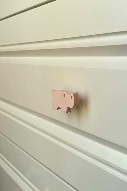 Pembe Gergedan Dolap Kulpu - Çocuk Odası, Mutfak ve Banyo İçin Sevimli Mobilya Kulp