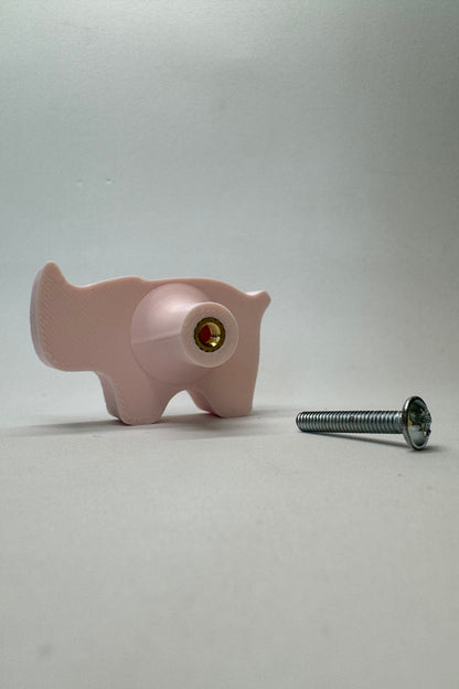 Pembe Gergedan Dolap Kulpu - Çocuk Odası, Mutfak ve Banyo İçin Sevimli Mobilya Kulp