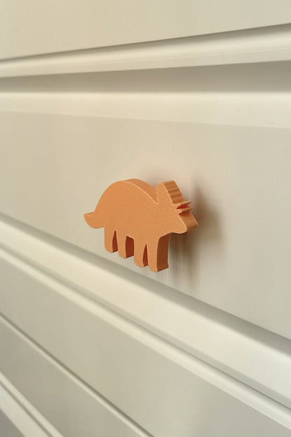 Turuncu Dino 6 Dolap Kulpu - Çocuk Odası, Mutfak ve Banyo İçin Modern ve Sevimli Mobilya Kulp